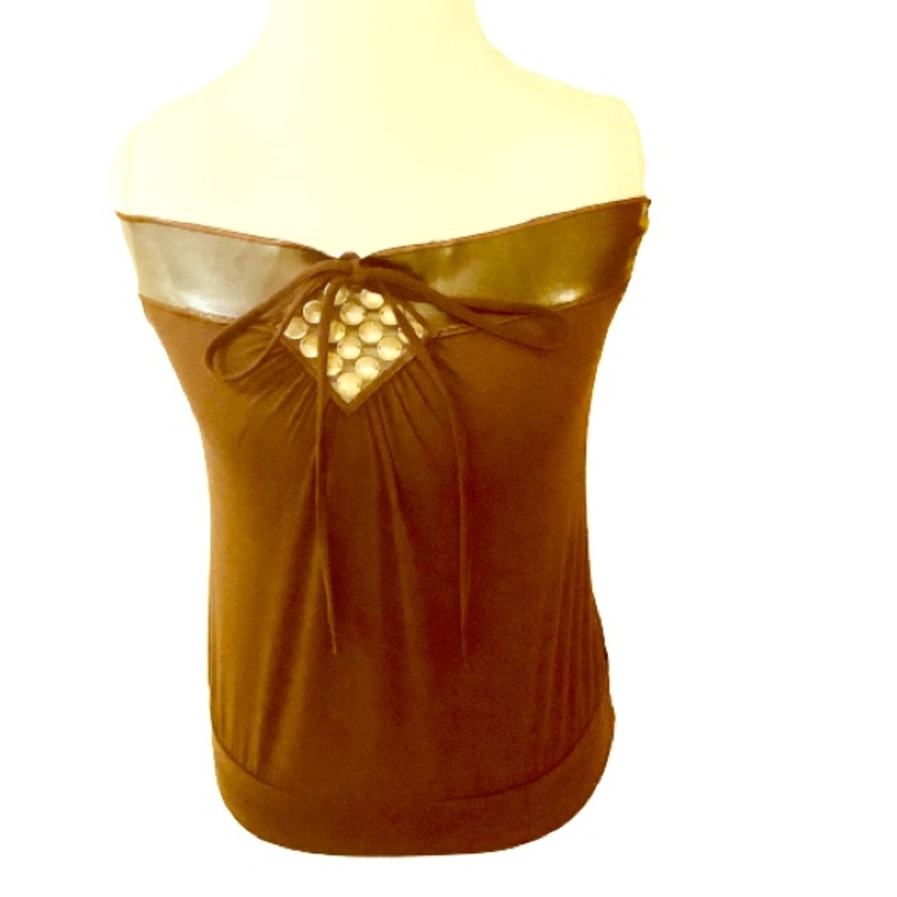 NWOT Chocolate Brown, & Gold Accents, Halter Top!